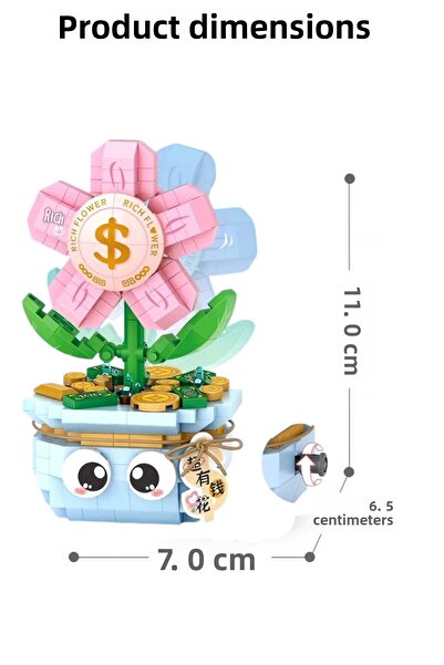 YILDIRIM OYUNCAK Micro Block Flowers in a Pot 350 Piece Building Block - Decorative Potted Flower Mini Block Set