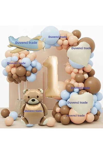 DÜVENCİ TİCARET SET DE ANIVERSARE RETRO CU BALOANE MARI DIN FOLIE ȘI URSUL