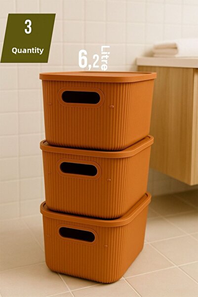Bayev Colors Orange 3 Pieces 6 Lt Cabinet Organizer Organizer Toy Box Storage Box with Lid