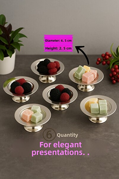 CHANCE GİFT 6-Piece Metal Serving Set Turkish Delight Bowl Dragee Bowl and Macaron Bowl with Stand Silver Set Gift Serving Bowl