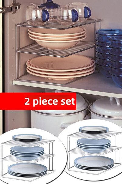 hobytex 2 قطعة حامل أطباق 3 طبقات داخل الخزانة، رف منظم للمطبخ والكونترتوب