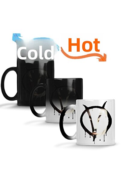 Baskı Dükkanı Symbol V With Mask V For Vendetta Magic Mug Cup Porcelain