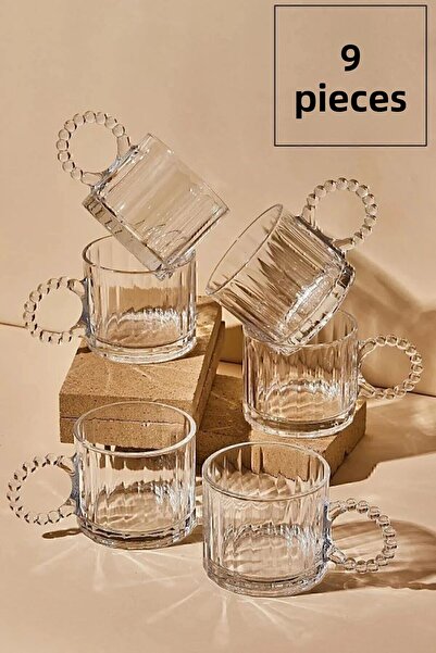 Erbaşlar Glass Mug with Beaded Handle |   6 Pieces