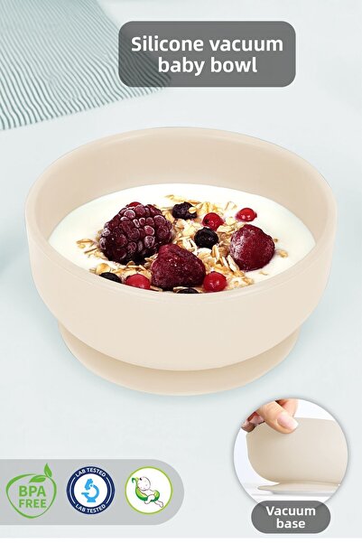 Meleni Baby Beige Baby and Food Bowl - Vacuum and Vacuum Base