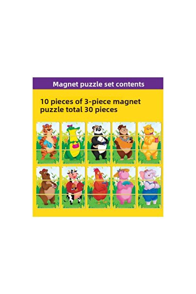 yükselen zeka Magnet Puzzle Set 10 Animals 30 Pieces