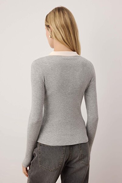 Trendyol Collection Grey Premium Yarn/Special Yarn Waist Draped Thin Knitwear Sweater Twoaw26Kz00163
