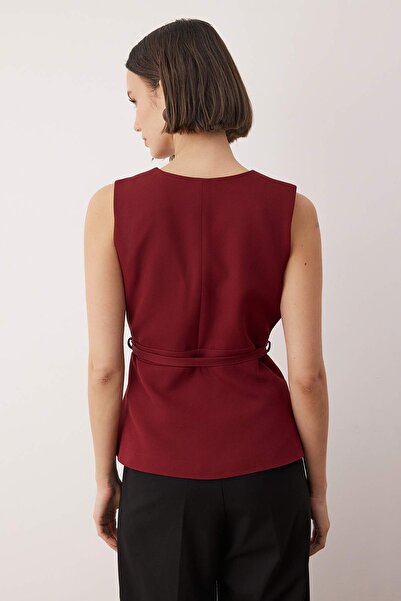 Trendyol Collection Burgundy Fitted Fitted Belted Wrap Closure Vest Twoaw26Ye00029