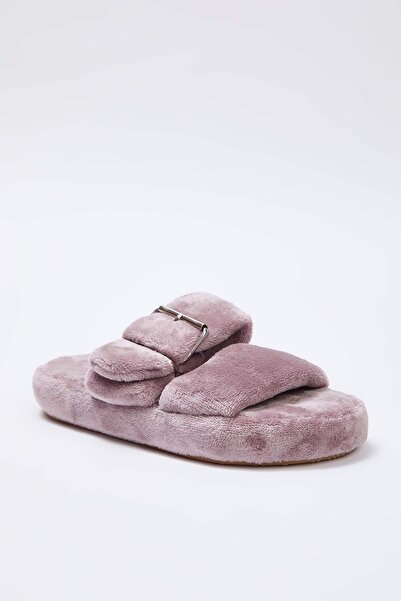 TRENDYOL SHOES Dusty Rose Double Tape Detailed Velvet Women's House Slippers Takaw26Er00012