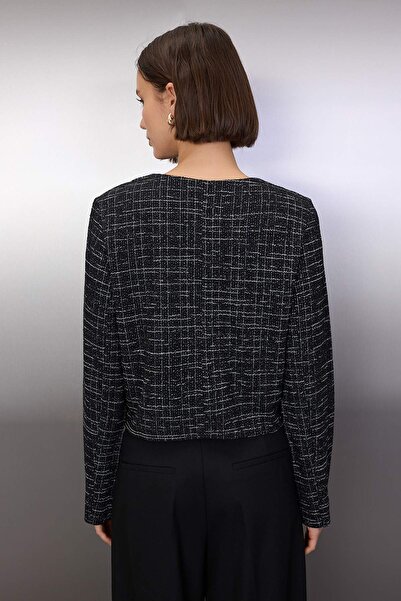 Trendyol Collection Black Tweed Buttoned Regular Knitted Jacket Twoaw26Ce00052
