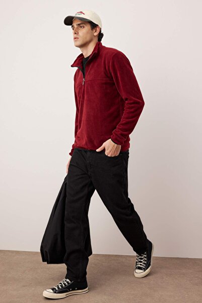 Trendyol Collection Бургунди редовен/нормален крой, поло с яка и цип, с шевове TMNAW26SW00036