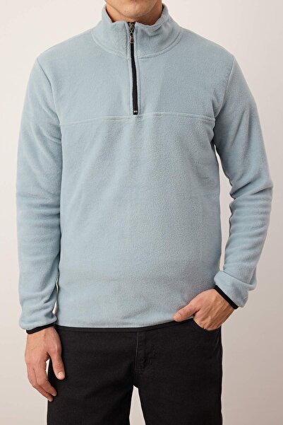 Trendyol Collection Mint Regular/Normal Cut Stand Collar Zippered Seam Detail Fleece Sweatshirt Tmnaw26Sw00036