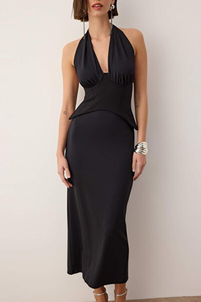 Trendyol Collection Black Straight Halter Detail Maxi Dress Tpraw26El00101