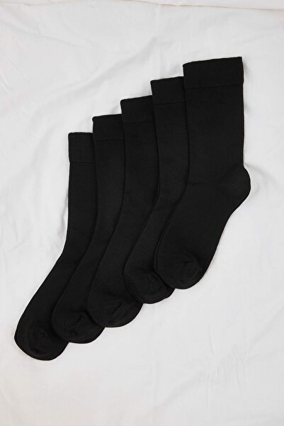 Trendyol Collection Черни 5 чифта бамбукови дишащи удобни модели едноцветни дълги чорапи, комплект от 5 чифта TMNAW26CO00003