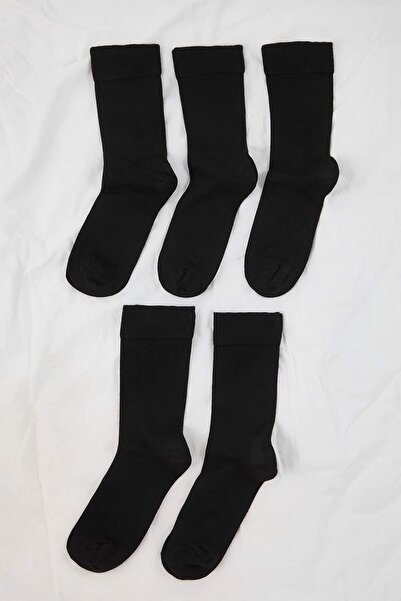 Trendyol Collection Черни 5 чифта бамбукови дишащи удобни модели едноцветни дълги чорапи, комплект от 5 чифта TMNAW26CO00003