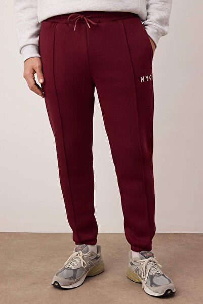 Trendyol Collection Gray - Burgundy Regular/Relaxed Fit Embroidered Tracksuit Set Tmnaw26Em00005
