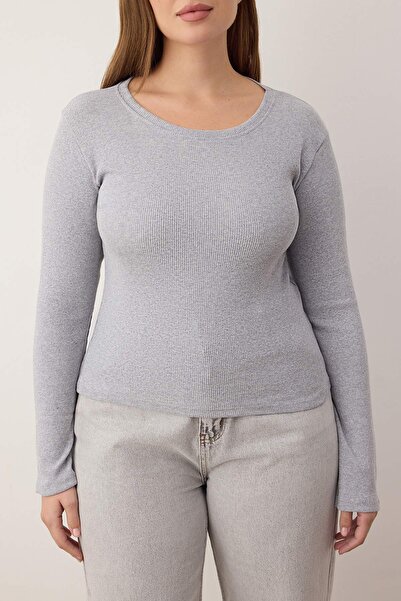 Trendyol Curve Anthracite-Grey 2-Pack Crop Camisole Knitted Plus Size Blouse Tbbaw26Af00055