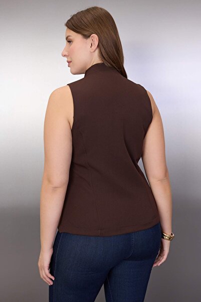 Trendyol Curve Ειδική συλλογή Καφέ χρυσό με λεπτομέρεια με κουμπιά υφαντό γιλέκο μεγάλου μεγέθους TBBAW26BH00000