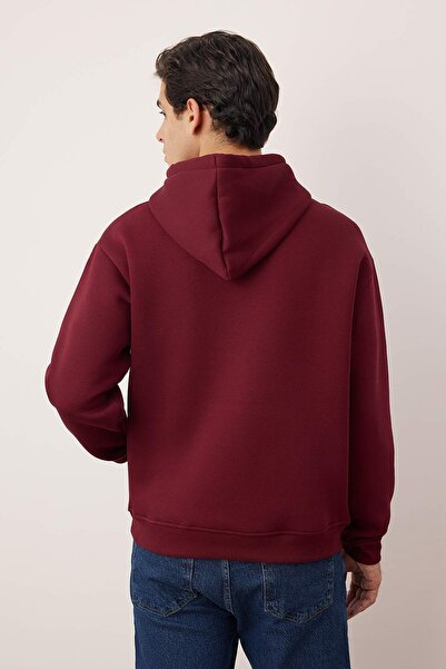 Trendyol Collection Burgundy Oversize/Wide Cut Hooded Label Inside Fleece Cotton Sweatshirt Tmnaw21Sw2005