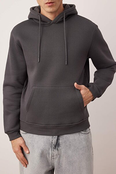 Trendyol Collection Anthracite Regular/Normal Cut Hooded Fleece Inside/Warm Sweatshirt Tmnaw20Sw0163