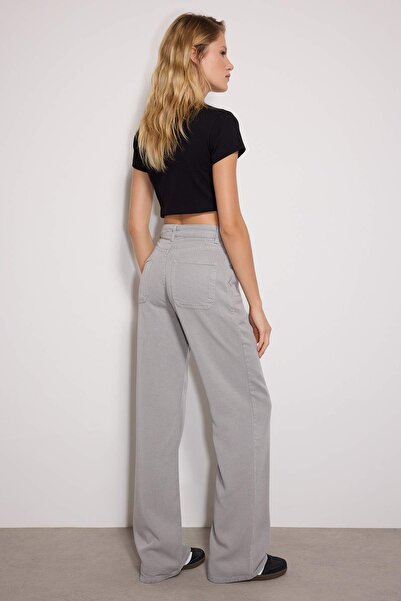 Trendyol Collection More Sustainable Gray 100% Tencel ™   Low Waist Wide Leg Jeans Twoss23Je00219