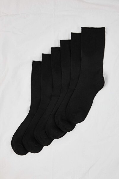 Trendyol Collection Black Premium 6-Piece Bamboo Diabetic Sugar-Free Stitch-Free Long Socks Without Elastic Tmnaw26Co00000