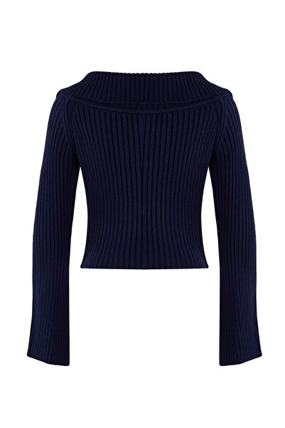 Trendyol Collection Navy Blue Turn-Down Collar Double Zipper Knitwear Cardigan Twoaw26Hi00282