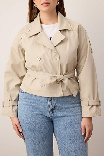 Trendyol Collection Кам'яний Regular Великий розмір Короткий тренч TWOAW26BM00002