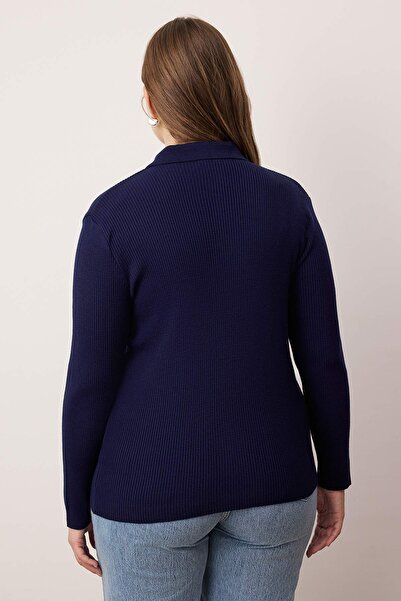 Trendyol Curve Μπλε ναυτικό-εκρού Πλεκτό Ποδηλατικό & Πόλο Λαιμόκοψη Πλεκτό Ζακέτα 2 τεμαχίων TBBAW26AV00034