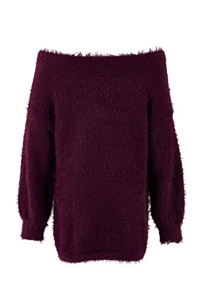 Trendyol Collection Plum Feather Wide Fit Turn-Down Collar Knitwear Sweater Twoaw25Kz00169