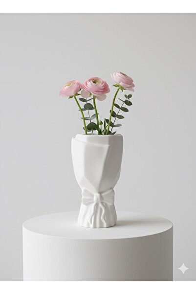 MUMELLA Vază nordică Figurină Vază decorativă cu flori cu fundă - Albă