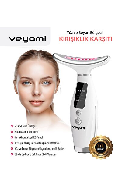Veyomi HY69 Yüz & Boyun Kırışıklık Karşıtı – 7 Mod EMS + LED Terapisi • USB Şarjlı