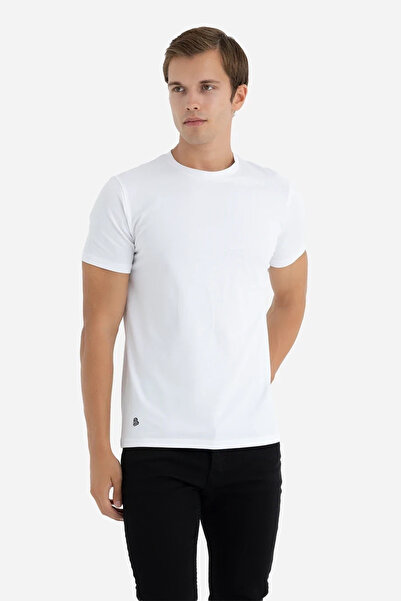 BAFK AL Erkek Beyaz Bisiklet Yaka Basic Tişört