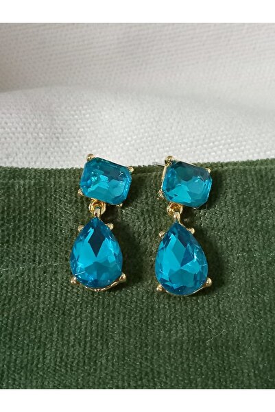 mos&more Mavi Taşlı Damla Şık Kadın Küpe