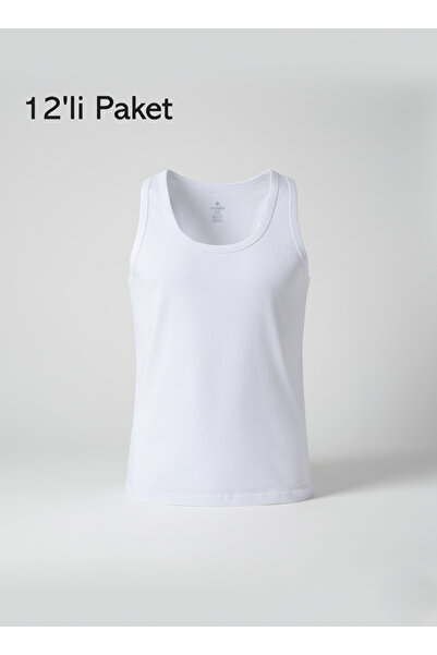 balkonda Men's Undershirts Cotton White 12-Pack Economical Pack Flexible Soft...