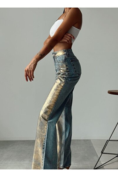 MADAME MELEK Varaklı Palazzo Denim Pants Jeans