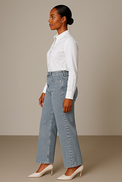 CEDY DENIM High Quality Women Palazzo High Waist Cotton Jean Pants-C613-Snow-Wash