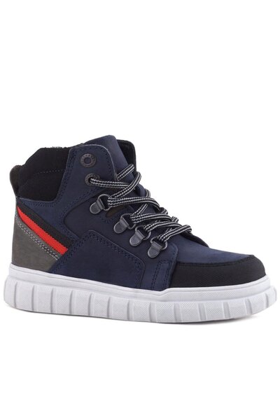 Rakerplus Genuine Leather Navy Blue Zippered Boys' Boots