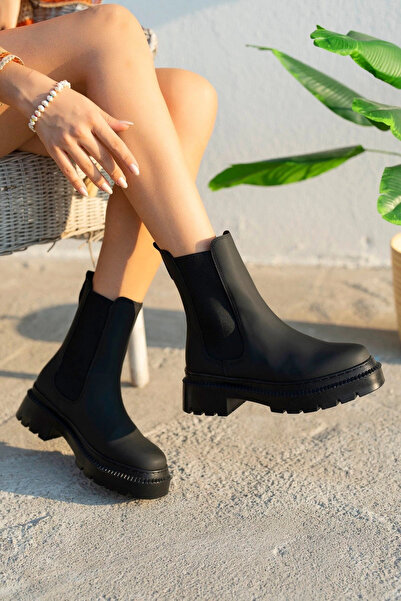 bakacstore chelsea Kadın Siyah Mat Lastikli Bot