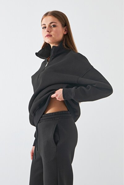 The Champ Clothing Unisex Oversize Sweatshirt Basic Smoked – Ψηλός γιακάς με μισό φερμουάρ, 3 κλωστές από φλις με ανάλαφρο χρώμα