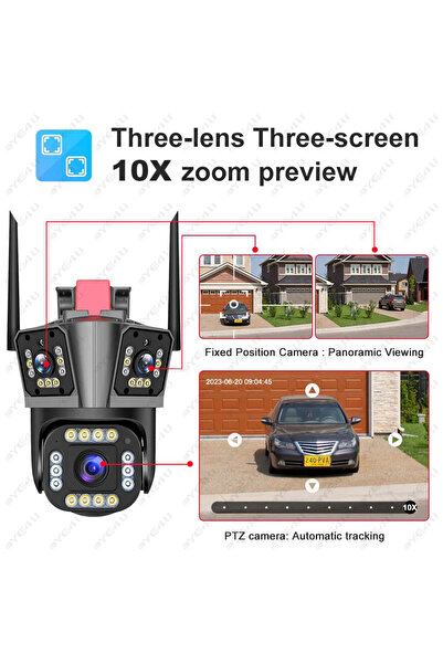 hoffmans Τριπλή κάμερα 4G 8MP Ultra HD, ζουμ 10X, περιστροφή 360°, συναγερμός και ανίχνευση ανθρώπου