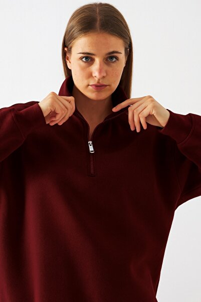 The Champ Clothing Unisex Oversize Sweatshirt Basic Burgundy – Half Zipper Stand Collar, 3 Thread Fleece