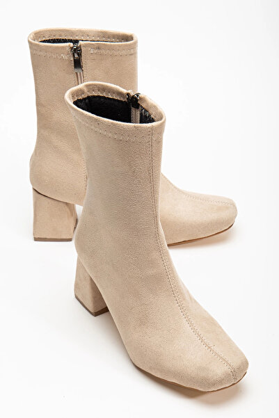 bakacstore Kadın Bej süet Orta Boy Topuklu bot