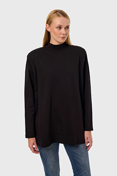 qanpaq Rey - Black Women's Snap Fastener Padded Stand Collar Oversized Long Sleeve Basic