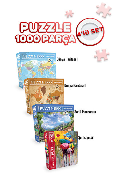 Neverland 4 Adet 1000 Parça Puzzle - Dünya Haritası II / Dünya Haritası I / Ş...