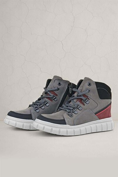 Rakerplus Genuine Leather Gray Zippered Boy's Boots