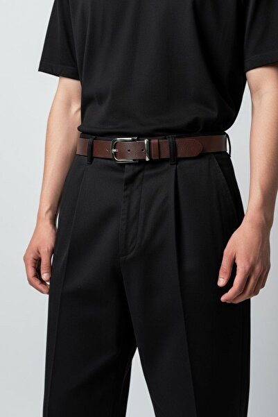 Gesa Bărbați 100% piele naturală cu cataramă nichel curea cafea amară 3,2 cm