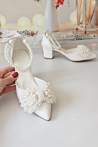 Modavien Women's 5 cm Bow Pearl Bridal Shoes