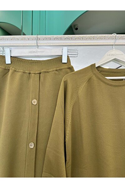 MERAM BUTİK Adn Mercerized Skirt Suit - Oil Green - 1