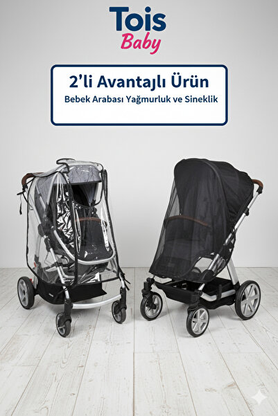 Tois Baby Zippered Baby Stroller Raincoat + Stroller Fly Screen (Black)