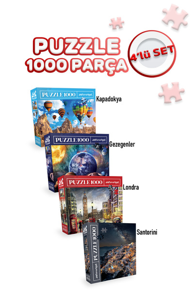 Neverland 4 Adet 1000 Parça Puzzle - Santorini / Gezegenler / London / Kapadokya
